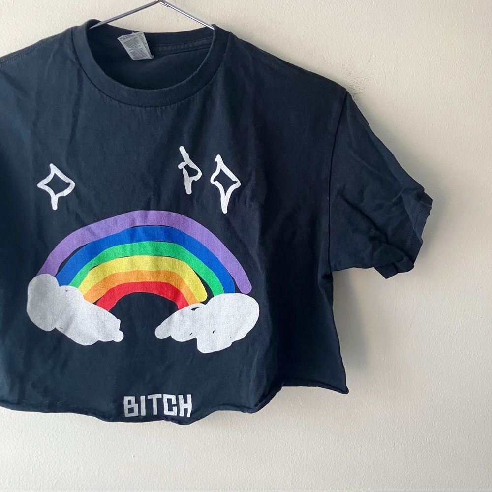 Rainbow Cloud Pride Custom Crop Tee in Black